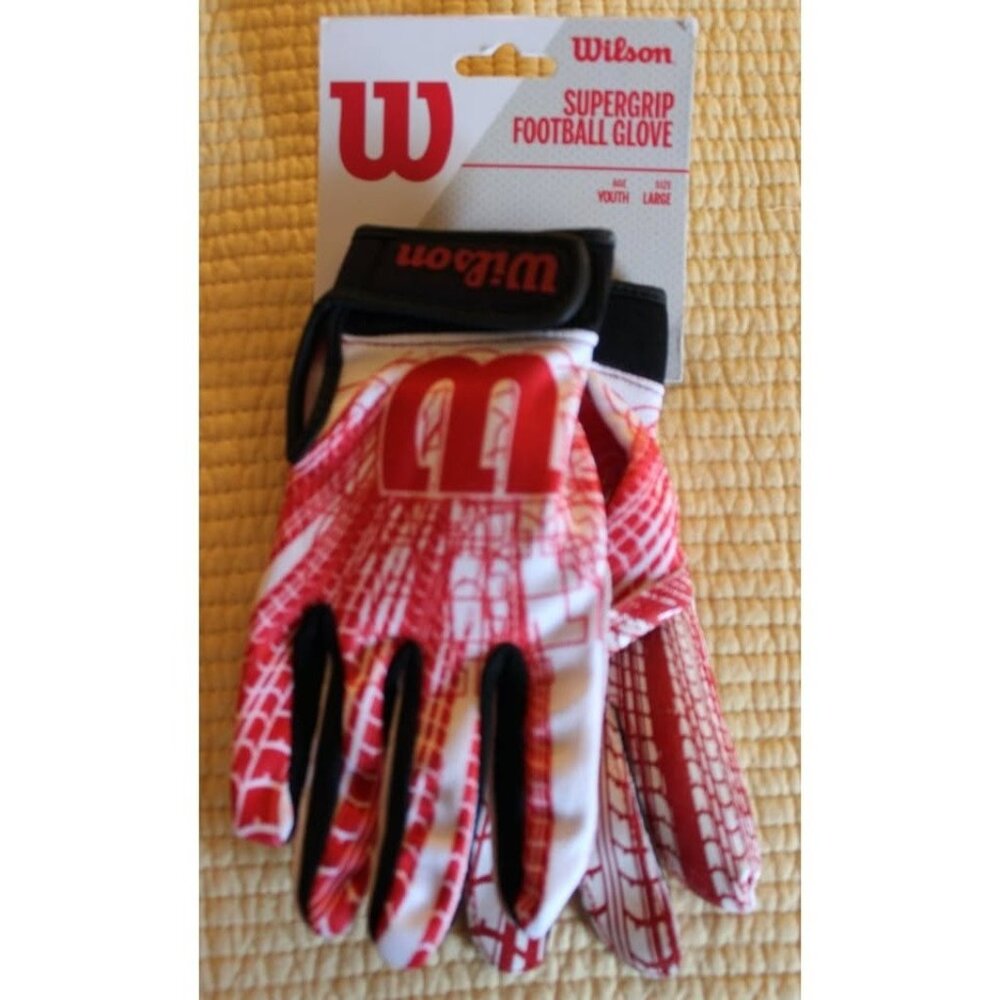 Wilson Football Receiver Gloves Kids Boys Youth Large Red White Adjustable Wrist